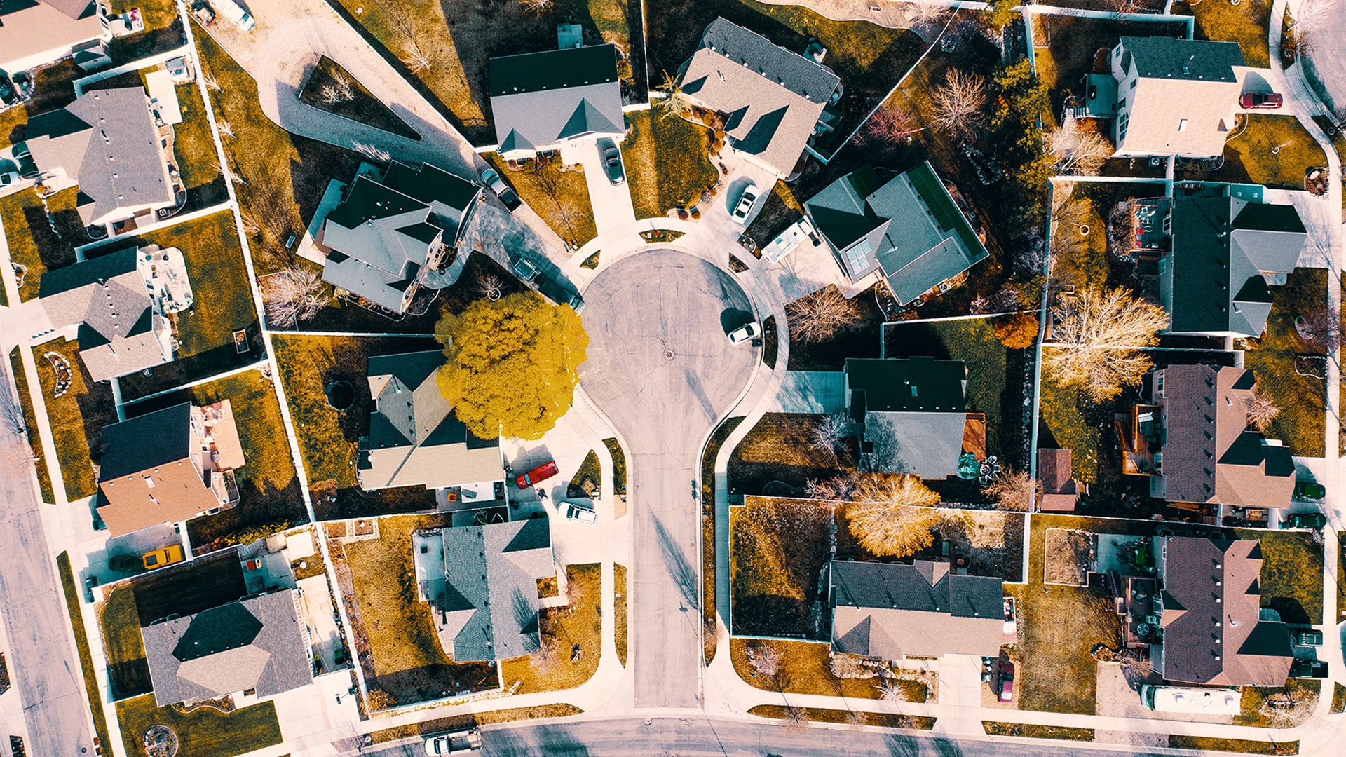 Aerial view of a suburban neighborhood